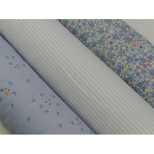Voile Stampato, Bianco con fiorellini celesti
