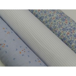 Voile Stampato, Bianco con fiorellini celesti