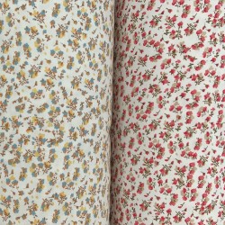Flanella di cotone Bio, Bianco, Fiori Turchesi e Senape