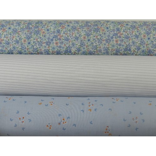Voile Stampato, Bianco con fiorellini celesti