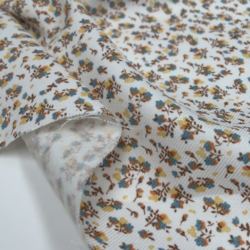 Flanella di cotone Bio, Bianco, Fiori Turchesi...
