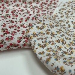 Flanella di cotone Bio, Bianco, Fiori Turchesi e Senape