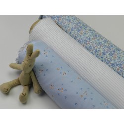 Voile Stampato, Bianco con fiorellini celesti