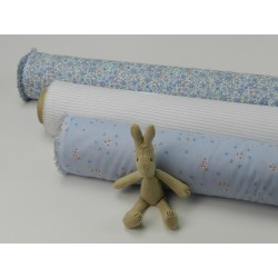 Voile Stampato, Bianco con fiorellini celesti