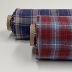 Flanella di cotone biologico, Quadri Scozzesi, Celeste e Rosso