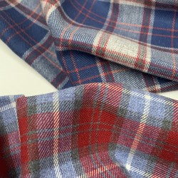 Flanella di cotone biologico, Quadri Scozzesi, Celeste e Rosso