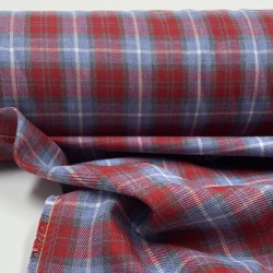Flanella di cotone biologico, Quadri Scozzesi, Celeste e Rosso