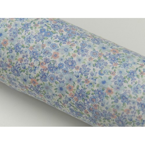 Voile Stampato, Bianco con fiorellini celesti