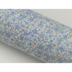 Voile Stampato, Bianco con fiorellini celesti