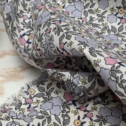Voile di cotone Bio, Bianco con Fiori...