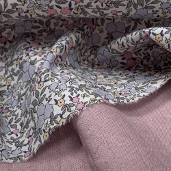 Voile di cotone Bio, Bianco con Fiori Celesti,Rosa e Gialli