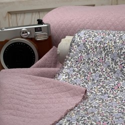 Voile di cotone Bio, Bianco con Fiori Celesti,Rosa e Gialli