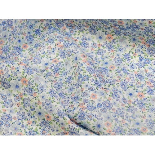 Voile Stampato, Bianco con fiorellini celesti