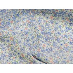 Voile Stampato, Bianco con fiorellini celesti