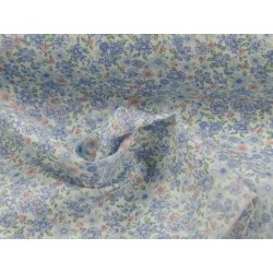 Voile Stampato, Bianco con fiorellini celesti