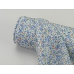 Voile Stampato, Bianco con fiorellini celesti