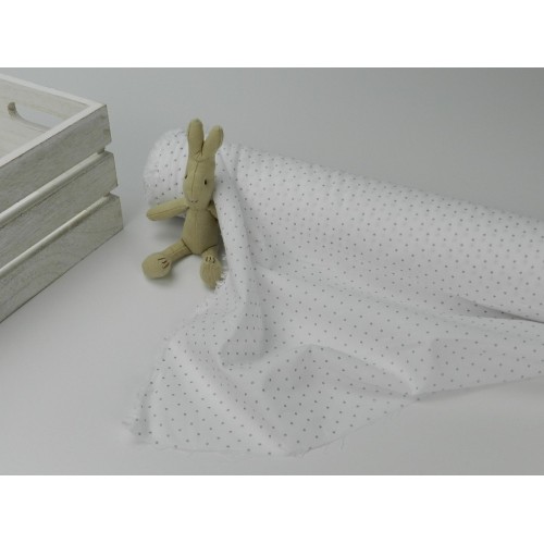 Voile Stampato, Bianco , Pois Grigio